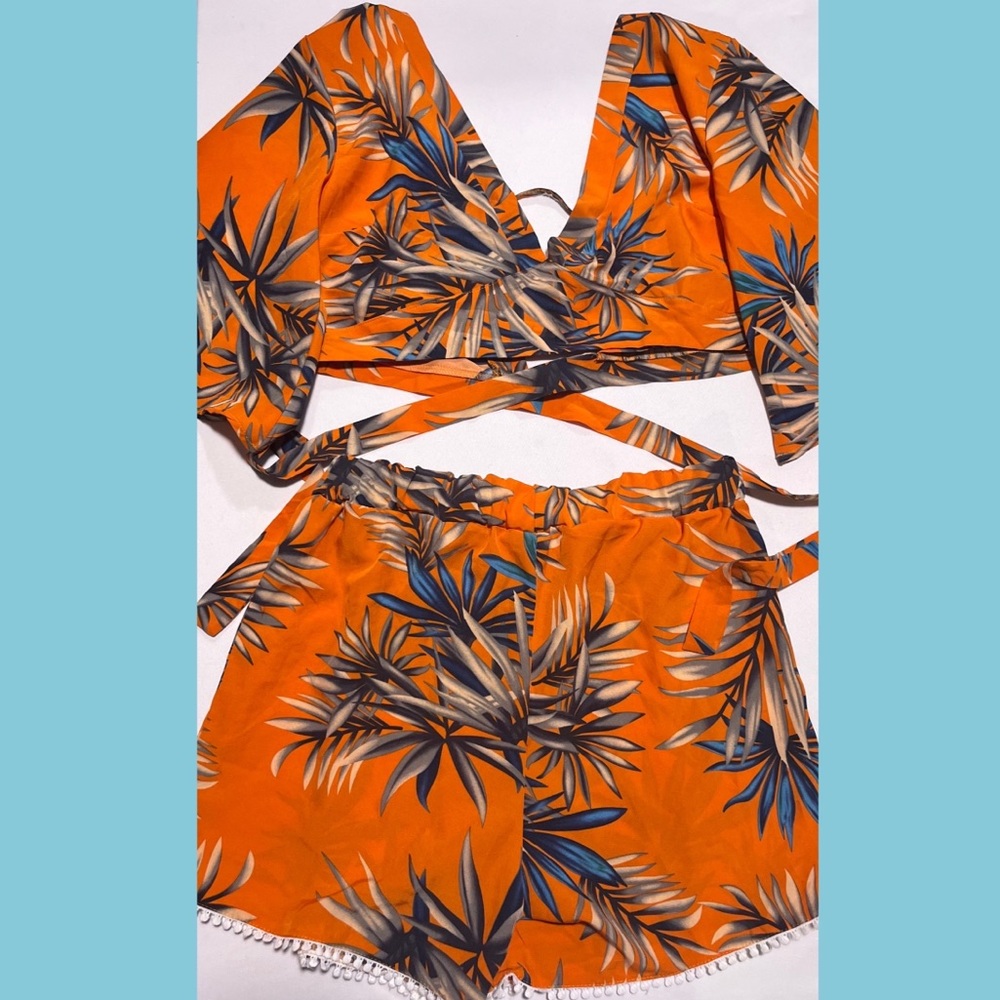 SHEIN backless Two piece set crop top with matching shorts